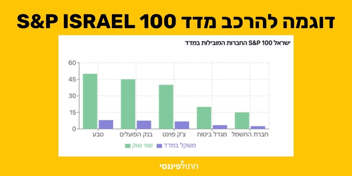 אינפוגרקפיקה שמראה את הרכב מדד S&P 100 ISRAEL בחלוקה לסקטורים בשוק ההון הישראלי ולמניות כמו בנקים, הייטק הרכב במדד לעומת שווי שוק